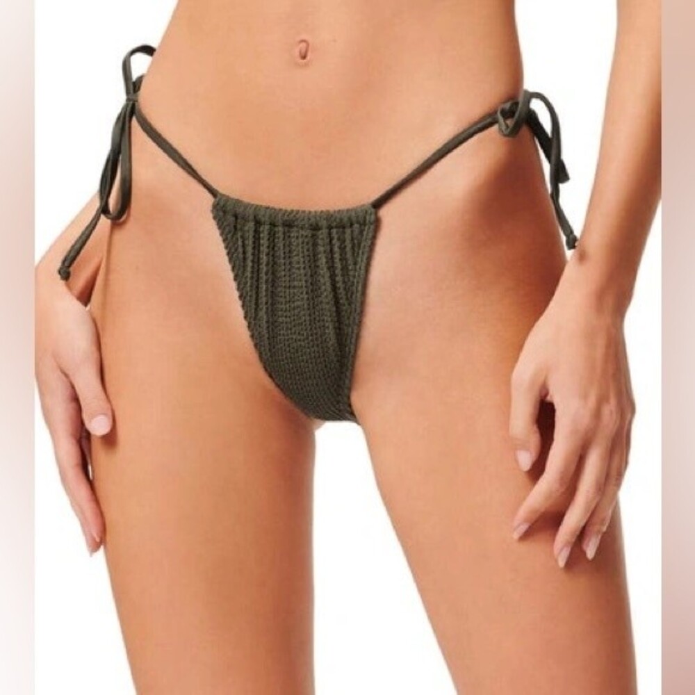GOOD AMERICAN Crinkle Always Fits Tiny Ties Bikini Bottom Large/XL Stormy Green